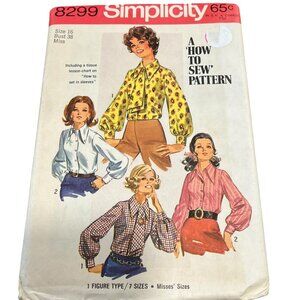 Simplicity 8299 Misses Blouses & Ascot How To Sew Pattern Size 16 Bust 38